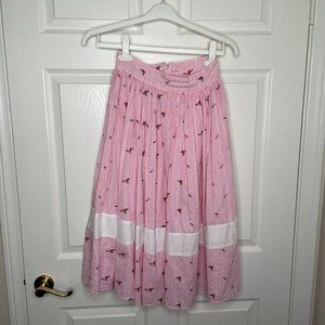Unique Vintage Pink & White Floral Midi Skirt